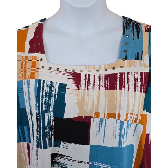 Alfred Dunner Womens 3X Abstract Print Blouse Square Neck colorful grannycore - Picture 3 of 4